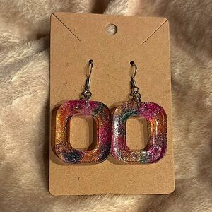 Square Glitter Sunset Earrings